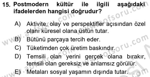 Turizm Sosyolojisi Dersi 2024 - 2025 Yılı (Final) Dönem Sonu Sınav Soruları 15. Soru