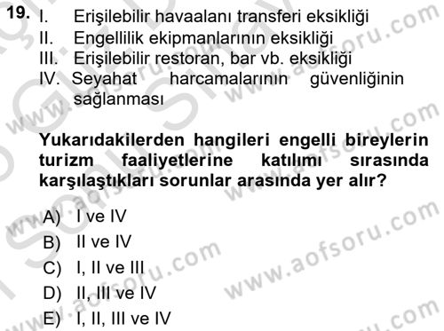Turizm Sosyolojisi Dersi 2024 - 2025 Yılı (Final) Dönem Sonu Sınav Soruları 19. Soru