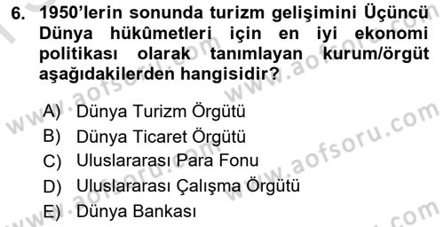Turizm Sosyolojisi Dersi 2024 - 2025 Yılı (Final) Dönem Sonu Sınav Soruları 6. Soru