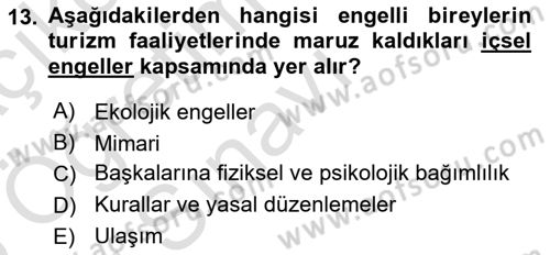 Turizm Sosyolojisi Dersi 2024 - 2025 Yılı Yaz Okulu Sınav Soruları 13. Soru