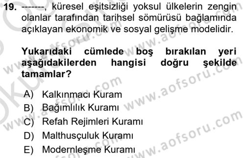 Turizm Sosyolojisi Dersi 2024 - 2025 Yılı Yaz Okulu Sınav Soruları 19. Soru