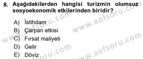 Turizm Sosyolojisi Dersi 2024 - 2025 Yılı Yaz Okulu Sınav Soruları 8. Soru