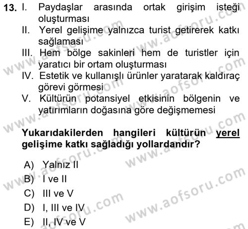 Turizm Sosyolojisi Dersi 2025 - 2026 Yılı (Final) Dönem Sonu Sınav Soruları 13. Soru