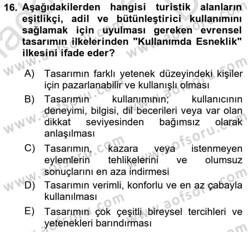 Turizm Sosyolojisi Dersi 2025 - 2026 Yılı (Final) Dönem Sonu Sınav Soruları 16. Soru