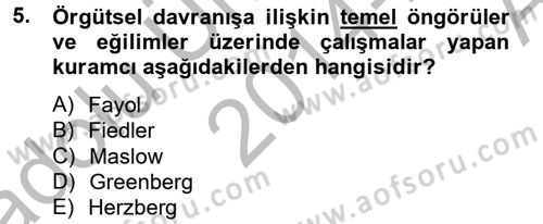 Örgütsel Davranış Dersi 2014 - 2015 Yılı (Vize) Ara Sınavı 5. Soru