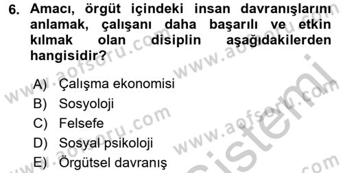 Örgütsel Davranış Dersi 2016 - 2017 Yılı (Vize) Ara Sınavı 6. Soru