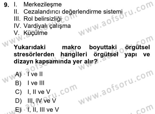 Örgütsel Davranış Dersi 2018 - 2019 Yılı (Final) Dönem Sonu Sınavı 9. Soru