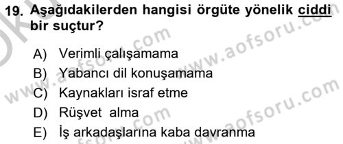 Örgütsel Davranış Dersi 2018 - 2019 Yılı Yaz Okulu Sınav Soruları 19. Soru