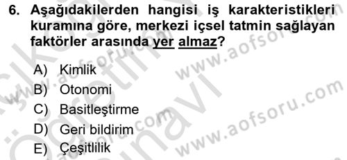 Örgütsel Davranış Dersi 2021 - 2022 Yılı Yaz Okulu Sınavı 6. Soru