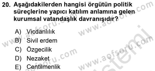 Örgütsel Davranış Dersi 2022 - 2023 Yılı Yaz Okulu Sınavı 20. Soru