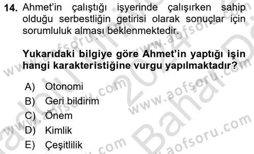 Örgütsel Davranış Dersi 2024 - 2025 Yılı (Vize) Ara Sınav Soruları 14. Soru