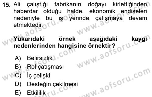 Örgütsel Davranış Dersi 2024 - 2025 Yılı (Vize) Ara Sınav Soruları 15. Soru