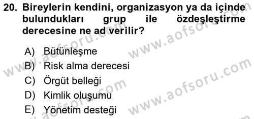 Örgütsel Davranış Dersi 2024 - 2025 Yılı (Vize) Ara Sınav Soruları 20. Soru