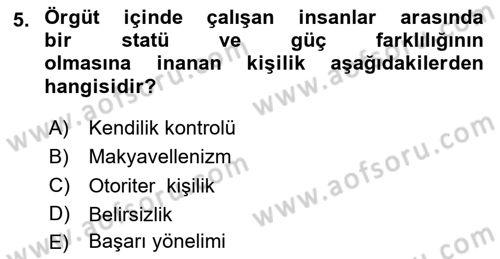 Örgütsel Davranış Dersi 2024 - 2025 Yılı (Vize) Ara Sınav Soruları 5. Soru