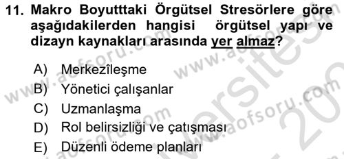 Örgütsel Davranış Dersi 2024 - 2025 Yılı (Final) Dönem Sonu Sınav Soruları 11. Soru