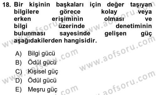 Örgütsel Davranış Dersi 2024 - 2025 Yılı (Final) Dönem Sonu Sınav Soruları 18. Soru