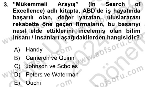 Örgütsel Davranış Dersi 2024 - 2025 Yılı (Final) Dönem Sonu Sınav Soruları 3. Soru