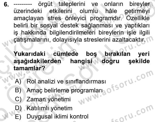 Örgütsel Davranış Dersi 2024 - 2025 Yılı (Final) Dönem Sonu Sınav Soruları 6. Soru