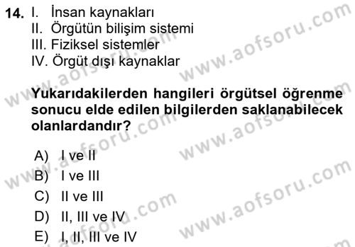 Örgütsel Davranış Dersi 2024 - 2025 Yılı Yaz Okulu Sınav Soruları 14. Soru