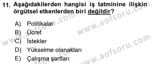 Örgütsel Davranış Dersi 2025 - 2026 Yılı (Vize) Ara Sınav Soruları 11. Soru