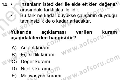 Örgütsel Davranış Dersi 2025 - 2026 Yılı (Vize) Ara Sınav Soruları 14. Soru