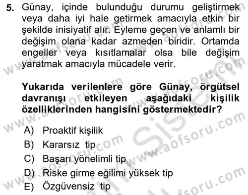 Örgütsel Davranış Dersi 2025 - 2026 Yılı (Vize) Ara Sınav Soruları 5. Soru