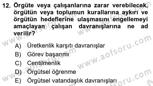 Örgütsel Davranış Dersi 2025 - 2026 Yılı (Final) Dönem Sonu Sınav Soruları 12. Soru