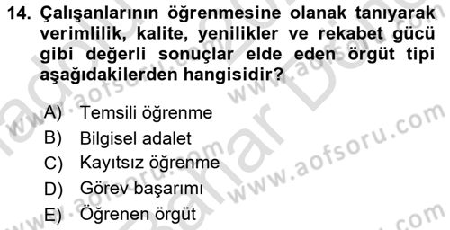 Örgütsel Davranış Dersi 2025 - 2026 Yılı (Final) Dönem Sonu Sınav Soruları 14. Soru