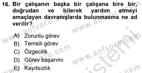 Örgütsel Davranış Dersi 2025 - 2026 Yılı (Final) Dönem Sonu Sınav Soruları 16. Soru