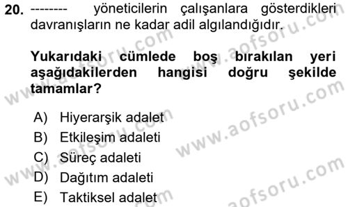 Örgütsel Davranış Dersi 2025 - 2026 Yılı (Final) Dönem Sonu Sınav Soruları 20. Soru
