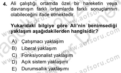 Örgütsel Davranış Dersi 2025 - 2026 Yılı (Final) Dönem Sonu Sınav Soruları 4. Soru