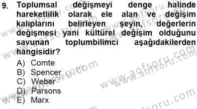 Sosyoloji 1 Dersi 2014 - 2015 Yılı (Vize) Ara Sınav Soruları 9. Soru
