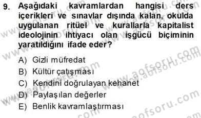 Sosyoloji 1 Dersi 2014 - 2015 Yılı (Final) Dönem Sonu Sınav Soruları 9. Soru