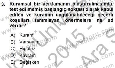 Sosyoloji 1 Dersi 2015 - 2016 Yılı (Vize) Ara Sınavı 3. Soru