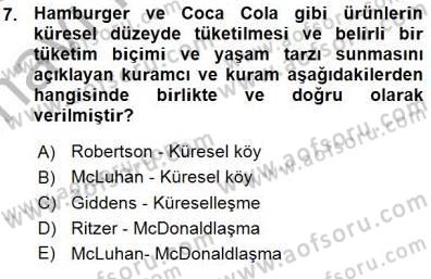 Sosyoloji 1 Dersi 2015 - 2016 Yılı (Vize) Ara Sınavı 7. Soru