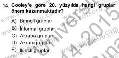 Sosyoloji 2 Dersi 2014 - 2015 Yılı (Vize) Ara Sınavı 14. Soru