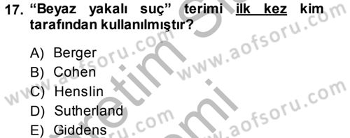 Davranış Bilimleri 1 Dersi 2014 - 2015 Yılı (Final) Dönem Sonu Sınavı 17. Soru