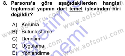 Davranış Bilimleri 1 Dersi 2015 - 2016 Yılı (Final) Dönem Sonu Sınav Soruları 8. Soru