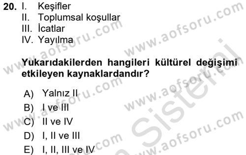 Davranış Bilimleri 1 Dersi 2017 - 2018 Yılı (Vize) Ara Sınav Soruları 20. Soru