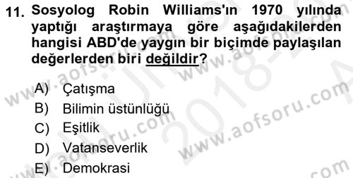 Davranış Bilimleri 1 Dersi 2018 - 2019 Yılı (Vize) Ara Sınavı 11. Soru