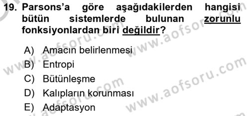 Davranış Bilimleri 1 Dersi 2018 - 2019 Yılı Yaz Okulu Sınavı 19. Soru