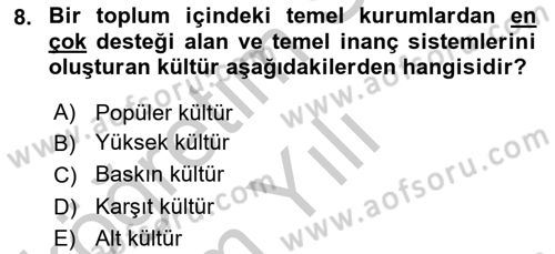 Davranış Bilimleri 1 Dersi 2018 - 2019 Yılı Yaz Okulu Sınavı 8. Soru