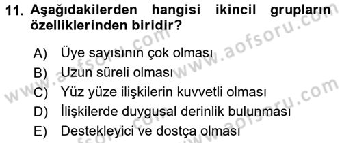 Davranış Bilimleri 1 Dersi 2019 - 2020 Yılı (Vize) Ara Sınavı 11. Soru