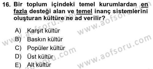 Davranış Bilimleri 1 Dersi 2019 - 2020 Yılı (Vize) Ara Sınavı 16. Soru