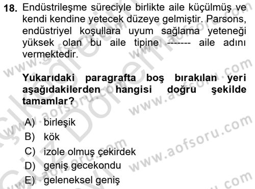 Davranış Bilimleri 1 Dersi 2019 - 2020 Yılı (Vize) Ara Sınavı 18. Soru