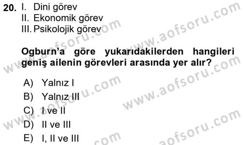 Davranış Bilimleri 1 Dersi 2019 - 2020 Yılı (Vize) Ara Sınavı 20. Soru