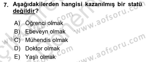 Davranış Bilimleri 1 Dersi 2019 - 2020 Yılı (Vize) Ara Sınavı 7. Soru