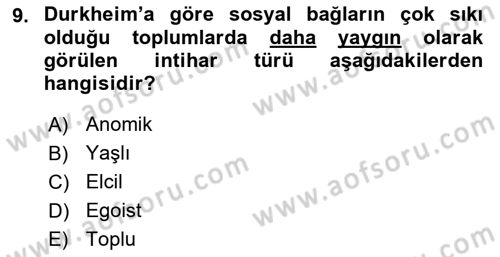 Davranış Bilimleri 1 Dersi 2019 - 2020 Yılı (Vize) Ara Sınavı 9. Soru