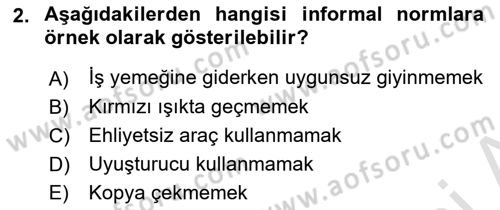 Davranış Bilimleri 1 Dersi 2019 - 2020 Yılı (Final) Dönem Sonu Sınavı 2. Soru