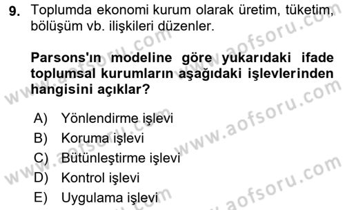 Davranış Bilimleri 1 Dersi 2022 - 2023 Yılı (Final) Dönem Sonu Sınavı 9. Soru